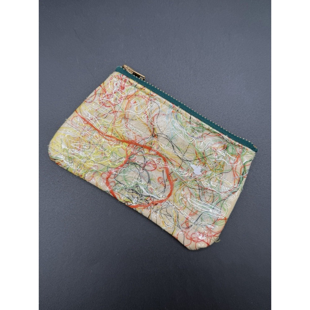 Vintage Handmade Abstract Thread Coin Purse Zipper Pouch Small Change Wallet Art